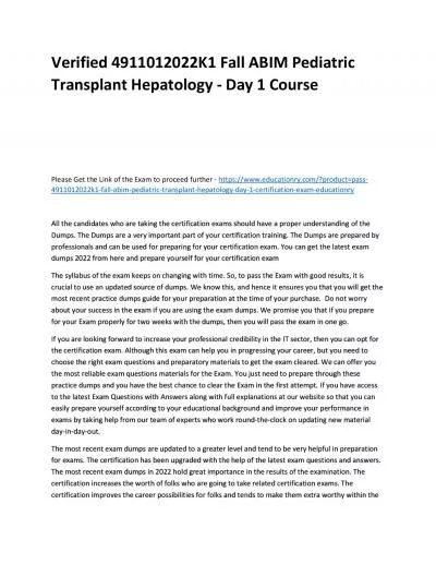 Verified 4911012022K1 Fall ABIM Pediatric Transplant Hepatology - Day 1 Practice Course