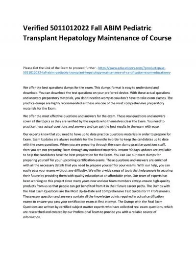 Verified 5011012022 Fall ABIM Pediatric Transplant Hepatology Maintenance of Practice Course