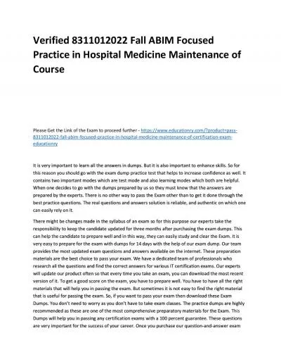 Verified 8311012022 Fall ABIM Focused Practice in Hospital Medicine Maintenance of Practice