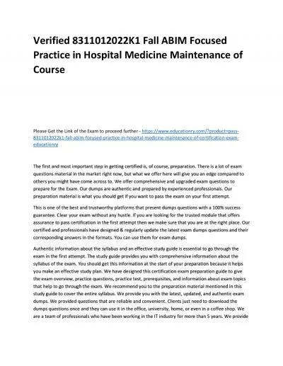 Verified 8311012022K1 Fall ABIM Focused Practice in Hospital Medicine Maintenance of Practice