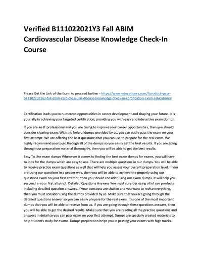 Verified B111022021Y3 Fall ABIM Cardiovascular Disease Knowledge Check-In Practice Course