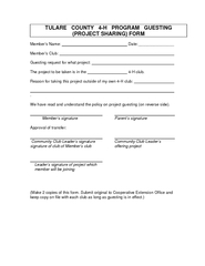 TULARE   COUNTY   4-H   PROGRAM   GUESTING (PROJECT SHARING) FORM