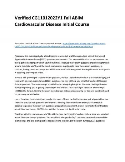 Verified CG11012022Y1 Fall ABIM Cardiovascular Disease Initial Practice Course