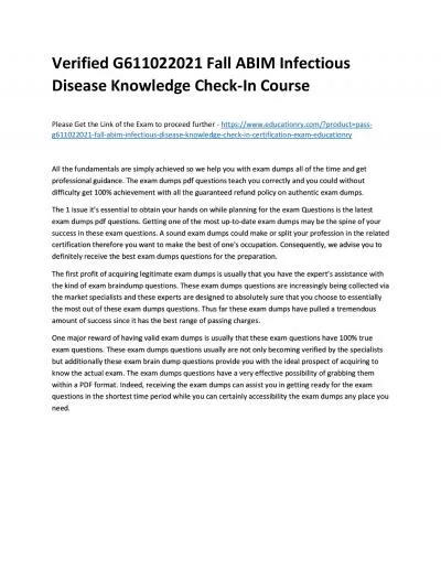 Verified G611022021 Fall ABIM Infectious Disease Knowledge Check-In Practice Course