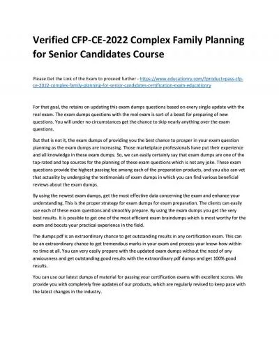 Verified CFP-CE-2022 Complex Family Planning for Senior Candidates Practice Course