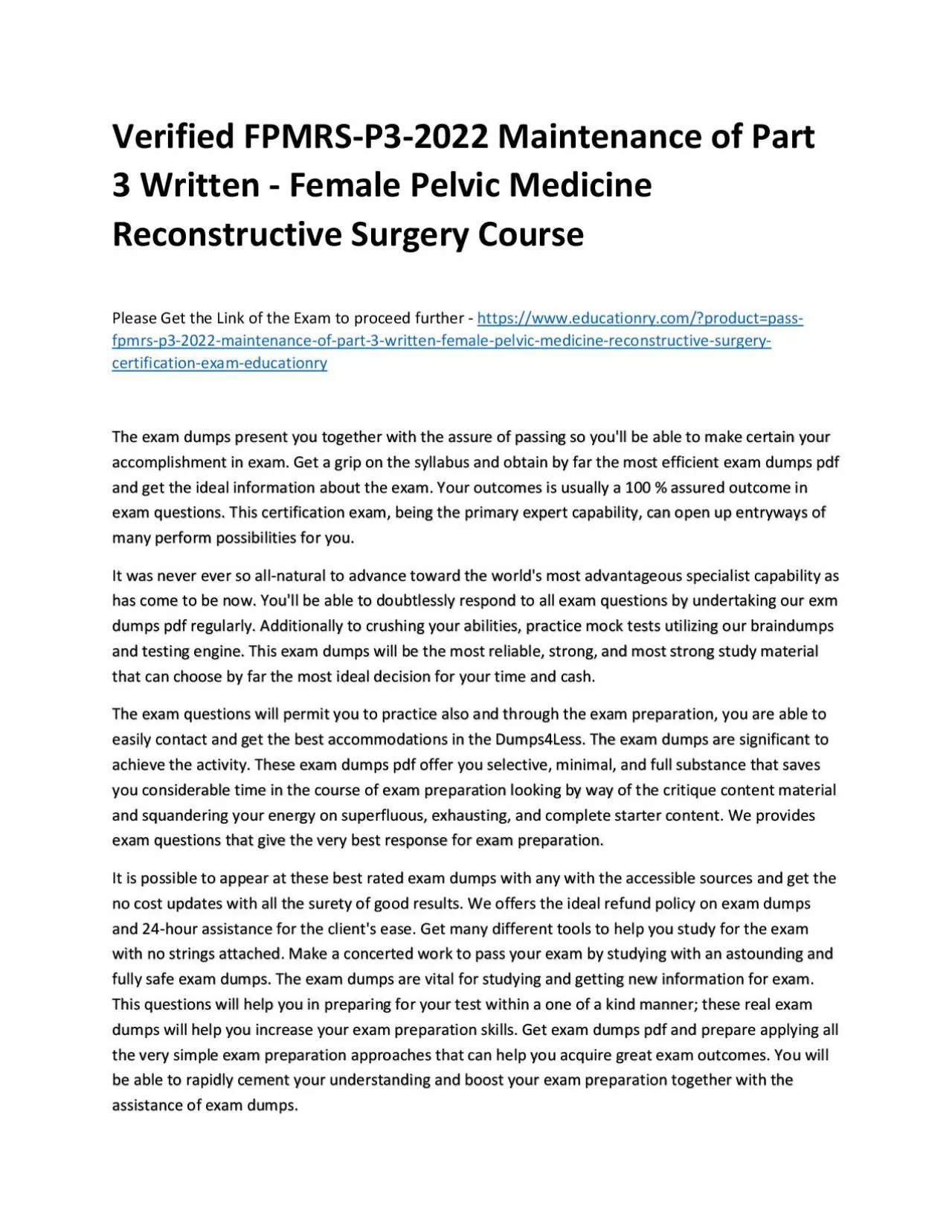 PDF-Verified FPMRS-P3-2022 Maintenance of Part 3 Written - Female Pelvic Medicine Reconstructive