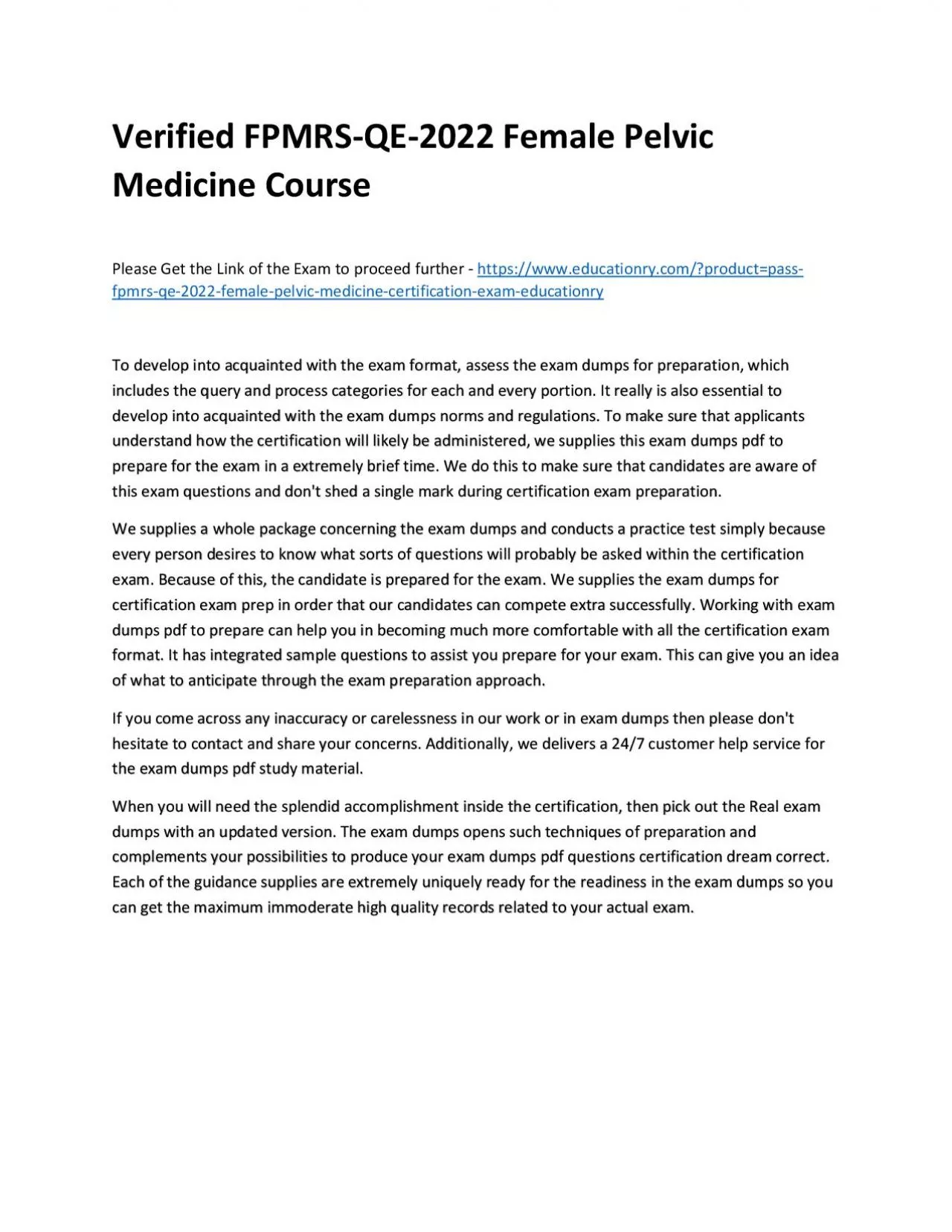 PDF-Verified FPMRS-QE-2022 Female Pelvic Medicine Practice Course