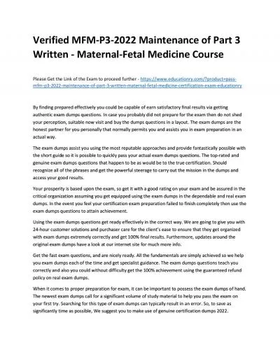 Verified MFM-P3-2022 Maintenance of Part 3 Written - Maternal-Fetal Medicine Practice