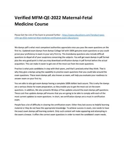 Verified MFM-QE-2022 Maternal-Fetal Medicine Practice Course