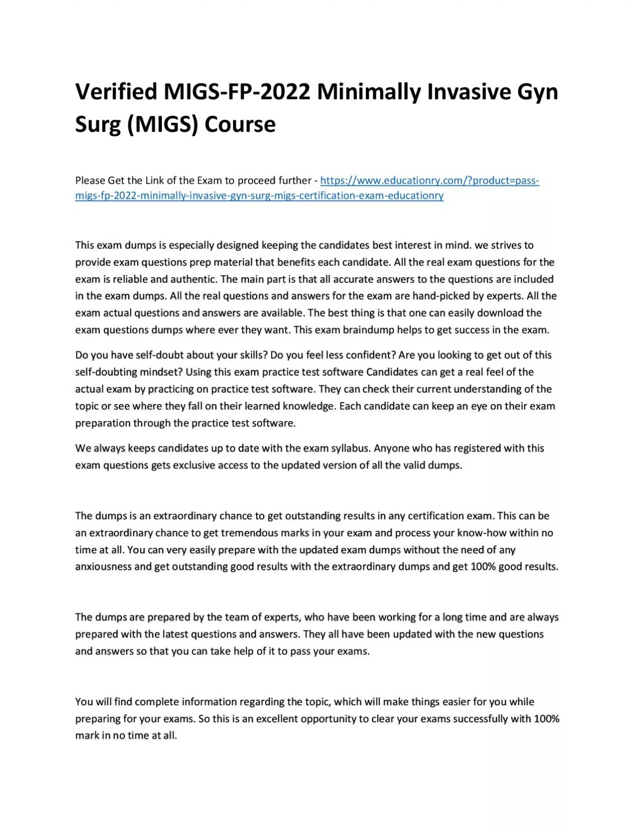 PDF-Verified MIGS-FP-2022 Minimally Invasive Gyn Surg (MIGS) Practice Course