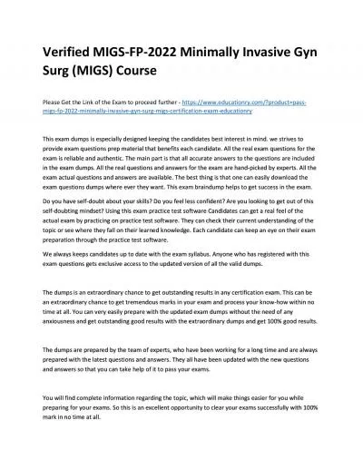 Verified MIGS-FP-2022 Minimally Invasive Gyn Surg (MIGS) Practice Course