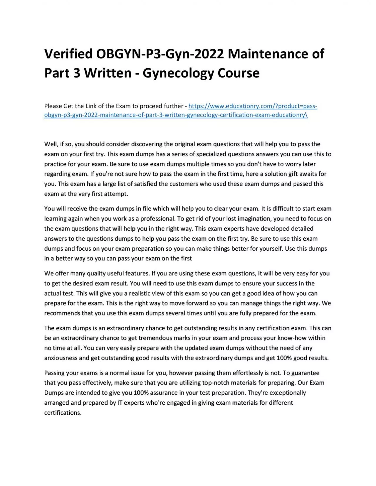 PDF-Verified OBGYN-P3-Gyn-2022 Maintenance of Part 3 Written - Gynecology Practice Course