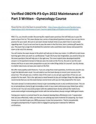 Verified OBGYN-P3-Gyn-2022 Maintenance of Part 3 Written - Gynecology Practice Course