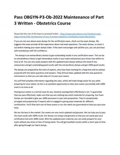 Pass OBGYN-P3-Ob-2022 Maintenance of Part 3 Written - Obstetrics Practice Course