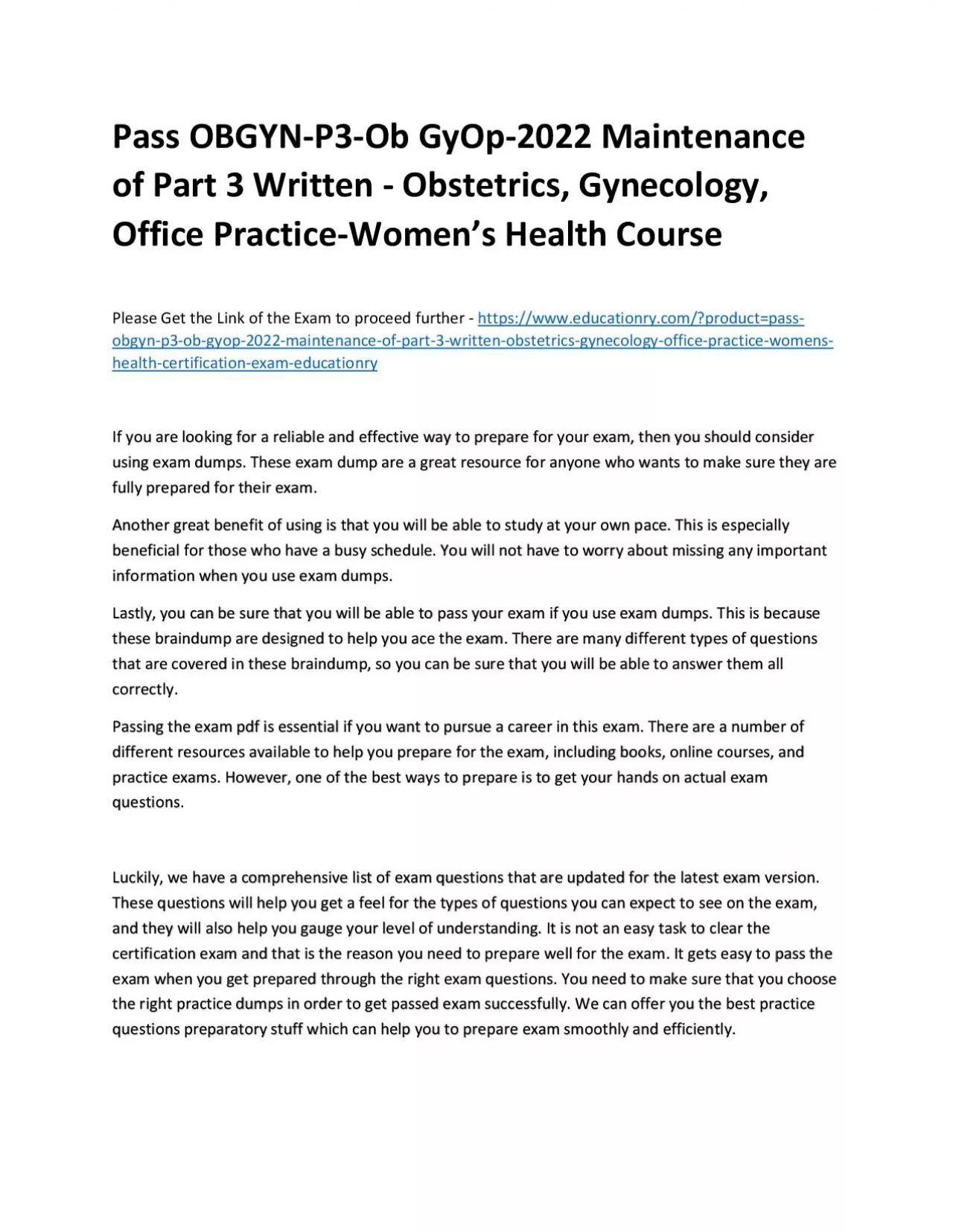 PDF-Pass OBGYN-P3-Ob GyOp-2022 Maintenance of Part 3 Written - Obstetrics, Gynecology, Office