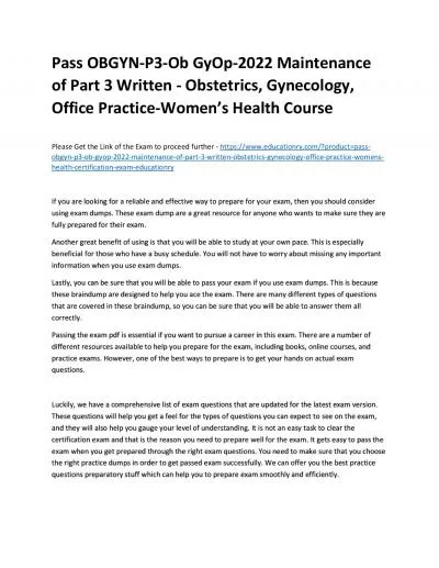 Pass OBGYN-P3-Ob GyOp-2022 Maintenance of Part 3 Written - Obstetrics, Gynecology, Office