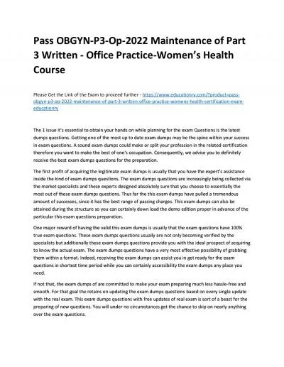 Pass OBGYN-P3-Op-2022 Maintenance of Part 3 Written - Office Practice-Women’s Health