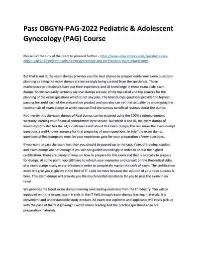 Pass OBGYN-PAG-2022 Pediatric & Adolescent Gynecology (PAG) Practice Course