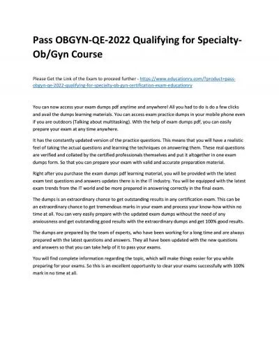 Pass OBGYN-QE-2022 Qualifying for Specialty-Ob/Gyn Practice Course