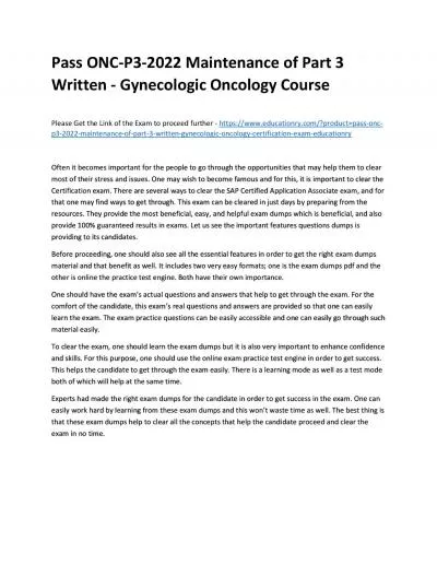 Pass ONC-P3-2022 Maintenance of Part 3 Written - Gynecologic Oncology Practice Course