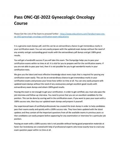 Pass ONC-QE-2022 Gynecologic Oncology Practice Course