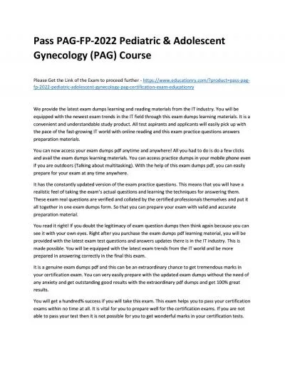 Pass PAG-FP-2022 Pediatric & Adolescent Gynecology (PAG) Practice Course