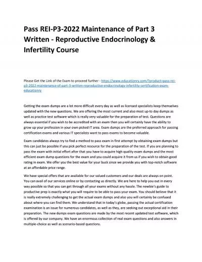 Pass REI-P3-2022 Maintenance of Part 3 Written - Reproductive Endocrinology & Infertility Practice Course