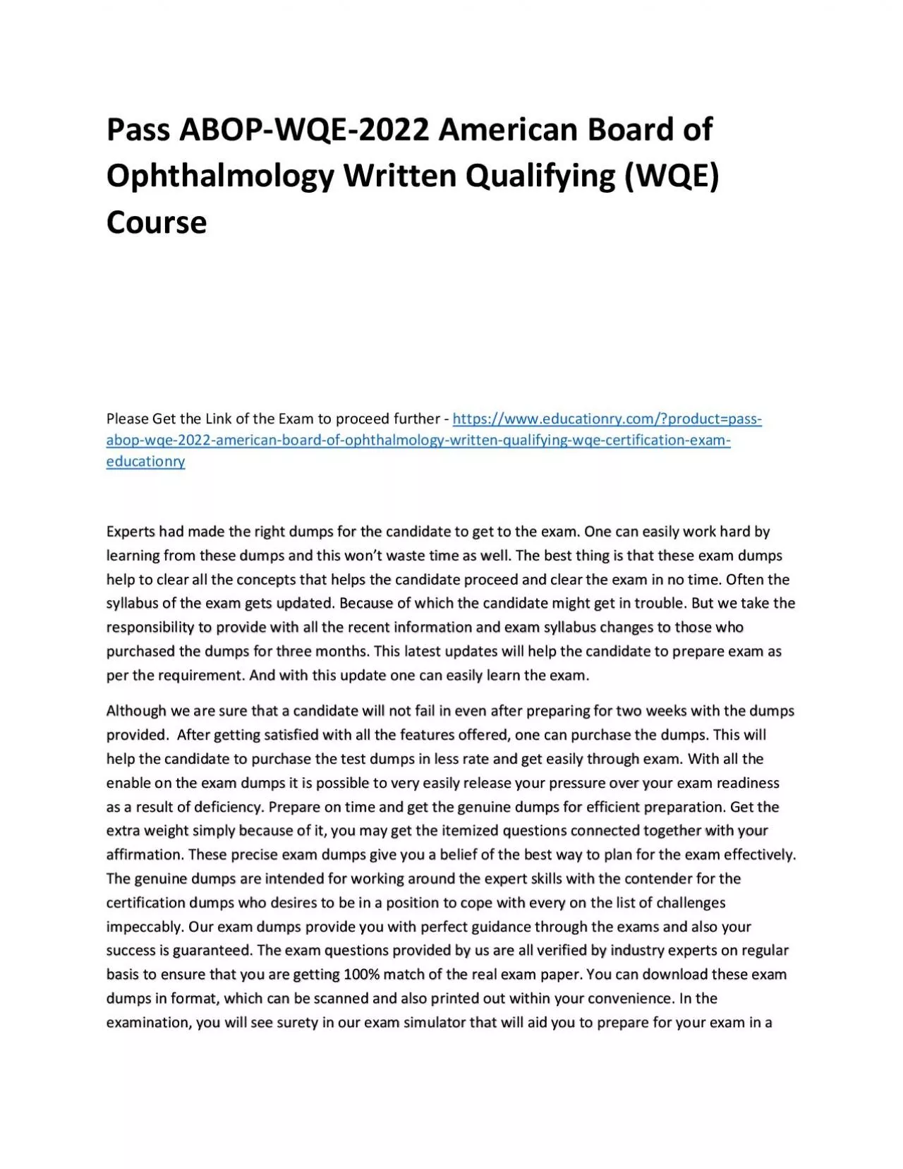 PDF-Pass ABOP-WQE-2022 American Board of Ophthalmology Written Qualifying (WQE) Practice Course