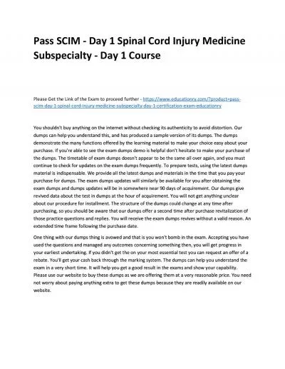 Pass SCIM - Day 1 Spinal Cord Injury Medicine Subspecialty - Day 1 Practice Course