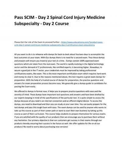 Pass SCIM - Day 2 Spinal Cord Injury Medicine Subspecialty - Day 2 Practice Course