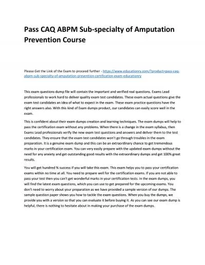 Pass CAQ ABPM Sub-specialty of Amputation Prevention Practice Course