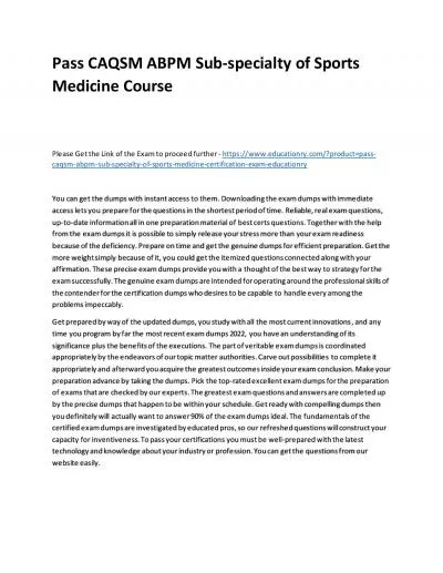 Pass CAQSM ABPM Sub-specialty of Sports Medicine Practice Course