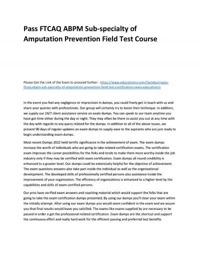 Pass FTCAQ ABPM Sub-specialty of Amputation Prevention Field Test Practice Course