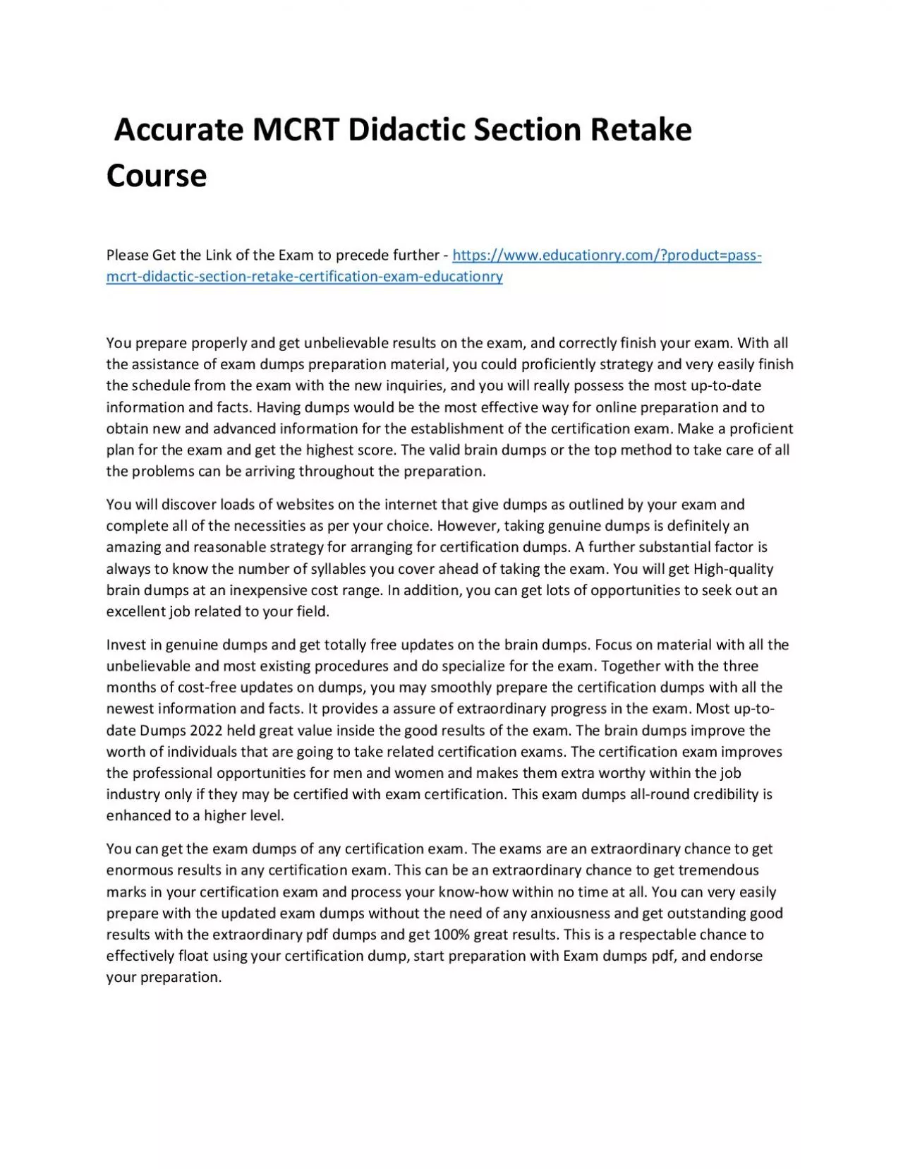 PDF-Accurate MCRT Didactic Section Retake Practice Course