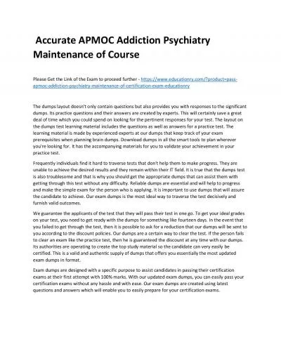 Accurate APMOC Addiction Psychiatry Maintenance of Practice Course