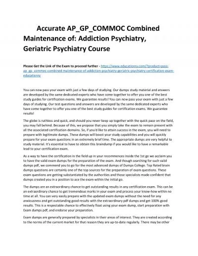 Accurate AP_GP_COMMOC Combined Maintenance of: Addiction Psychiatry, Geriatric Psychiatry Practice Course