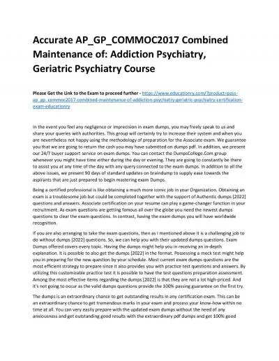 Accurate AP_GP_COMMOC2017 Combined Maintenance of: Addiction Psychiatry, Geriatric Psychiatry