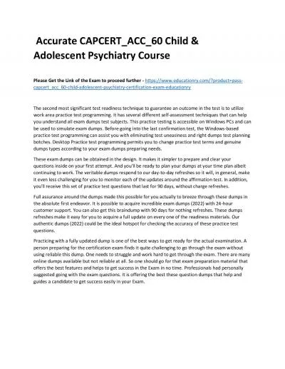 Accurate CAPCERT_ACC_60 Child & Adolescent Psychiatry Practice Course