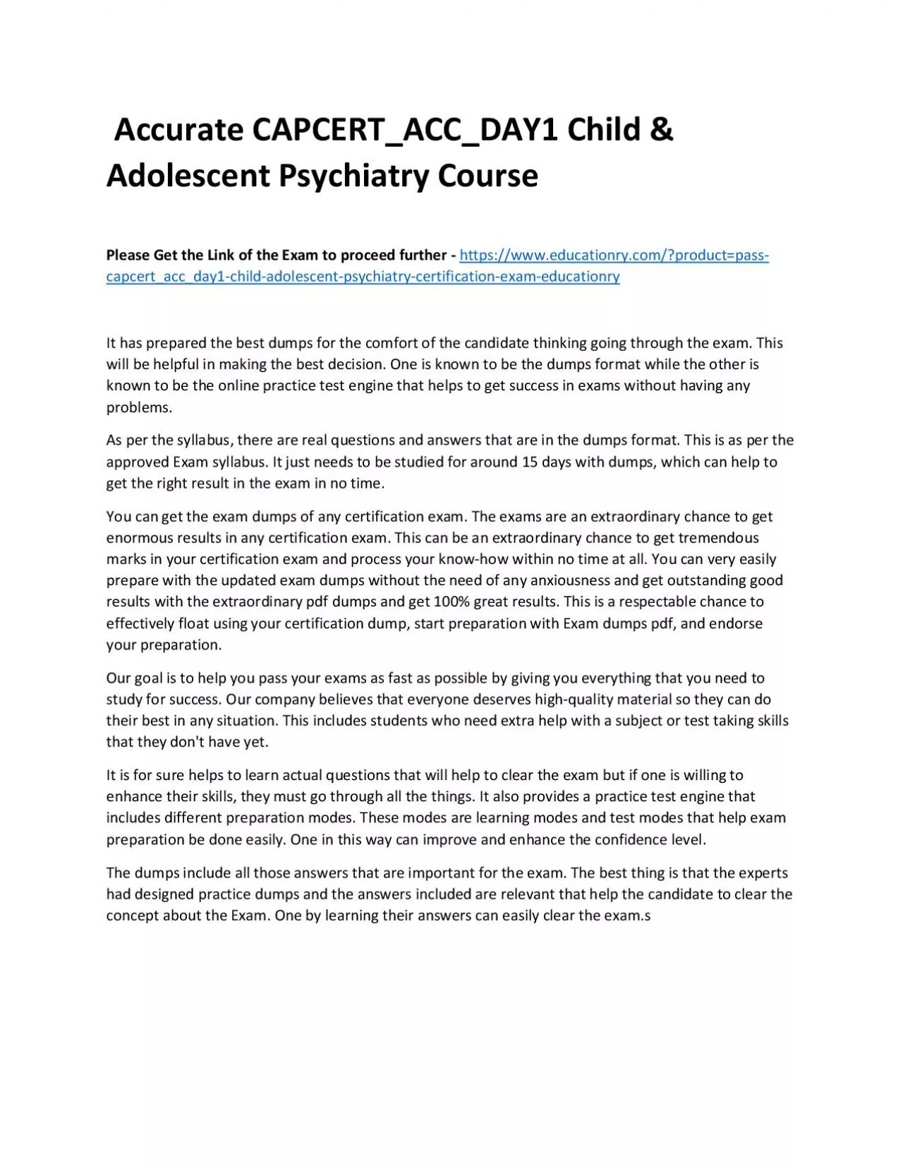 PDF-Accurate CAPCERT_ACC_DAY1 Child & Adolescent Psychiatry Practice Course