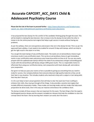 Accurate CAPCERT_ACC_DAY1 Child & Adolescent Psychiatry Practice Course