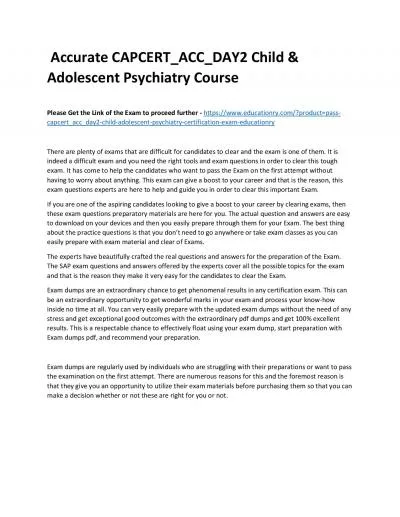 Accurate CAPCERT_ACC_DAY2 Child & Adolescent Psychiatry Practice Course