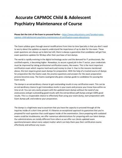 Accurate CAPMOC Child & Adolescent Psychiatry Maintenance of Practice Course