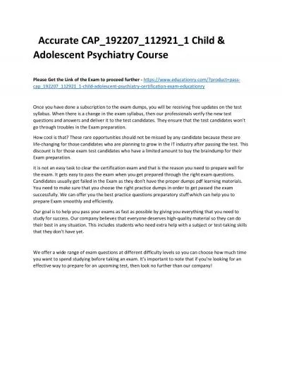 Accurate CAP_192207_112921_1 Child & Adolescent Psychiatry Practice Course