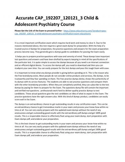 Accurate CAP_192207_120121_3 Child & Adolescent Psychiatry Practice Course