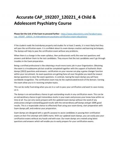 Accurate CAP_192207_120221_4 Child & Adolescent Psychiatry Practice Course