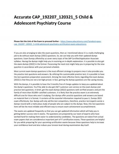 Accurate CAP_192207_120321_5 Child & Adolescent Psychiatry Practice Course