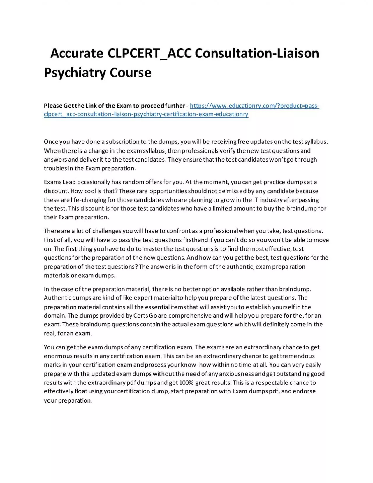 PDF-Accurate CLPCERT_ACC Consultation-Liaison Psychiatry Practice Course