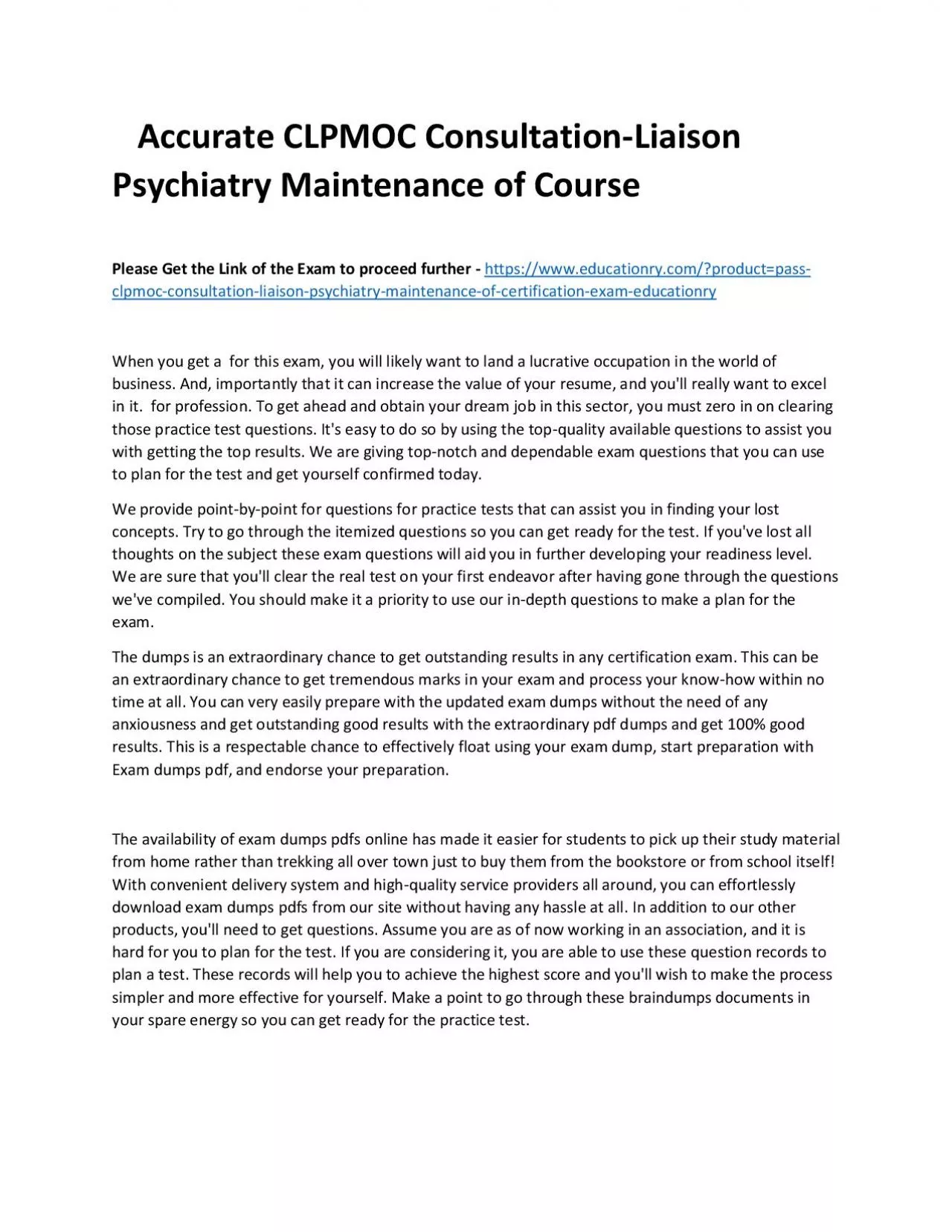 PDF-Accurate CLPMOC Consultation-Liaison Psychiatry Maintenance of Practice Course