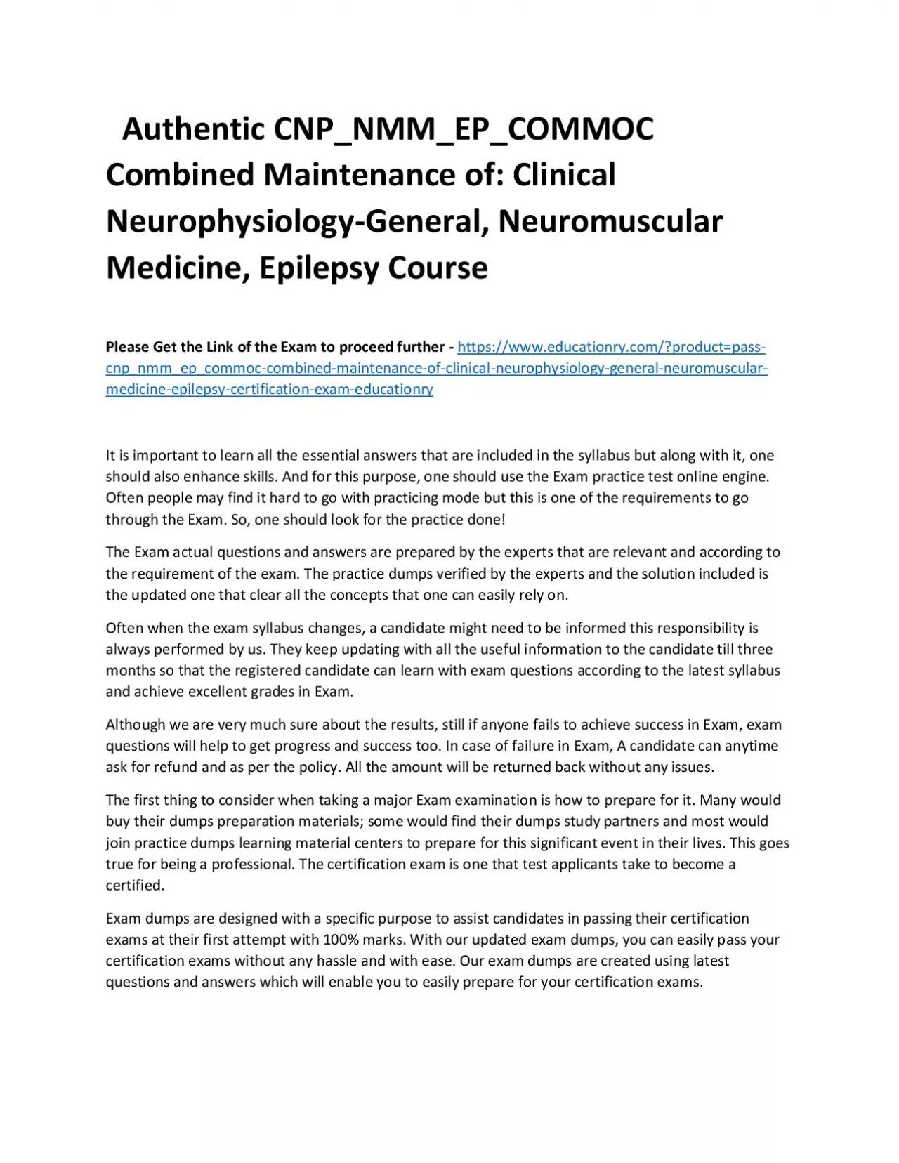 Authentic CNP_NMM_EP_COMMOC Combined Maintenance of: Clinical Neurophysiology-General,