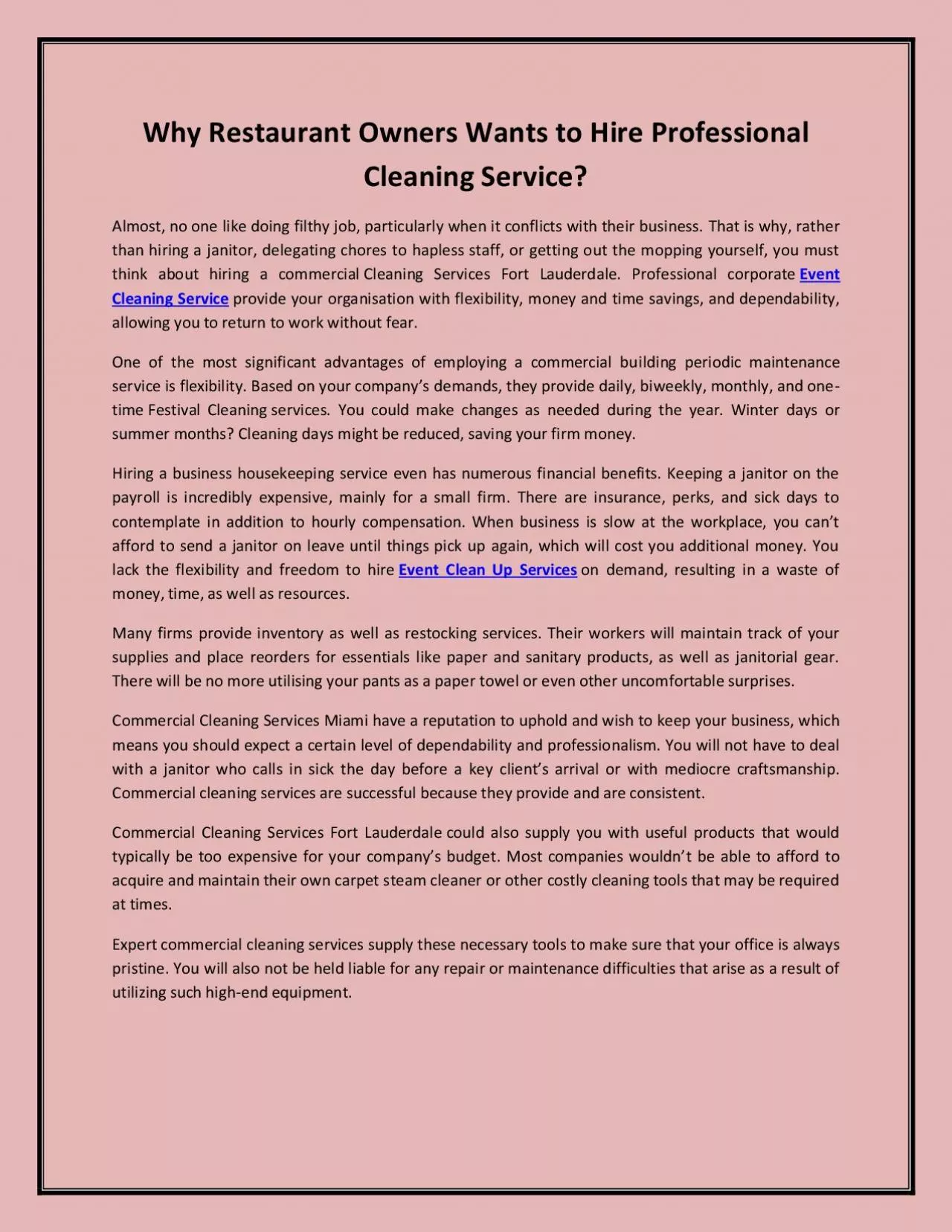 PDF-Why Restaurant Owners Wants to Hire Professional Cleaning Service?